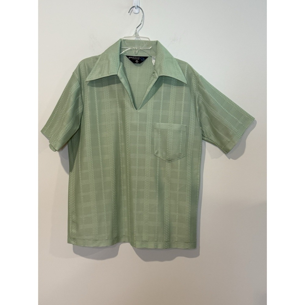 VINTAGE 70s Mens Brentwood Sportswear Polo Shirt Size M Green Textured Polyester